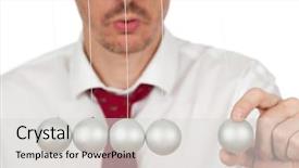  Presentation with physics - Beautiful PPT layouts featuring businessman holding a pendulum ball backdrop and a light gray colored foreground