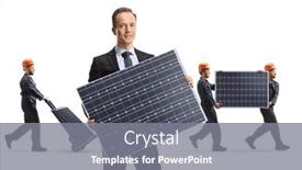  Presentation with photovoltaic - Theme having businessman-holding-a-photovoltaic-panel background and a gray colored foreground