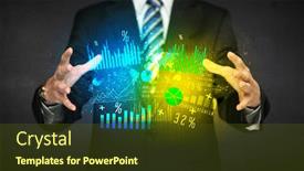  Presentation with shining - PPT layouts consisting of businessman holding a shining diagram cloud in front of his body background and a tawny brown colored foreground