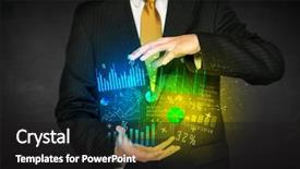  Presentation with diagram - Slide set having businessman holding a shining diagram cloud in front of his body background and a black colored foreground