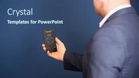  Presentation with navigation compass - PPT layouts with businessman-holding-a-smartphone background and a ocean colored foreground