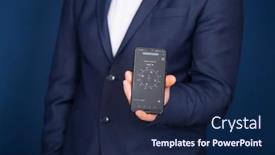  Presentation with compass navigation - Presentation design featuring businessman-holding-a-smartphone background and a navy blue colored foreground