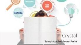  Presentation with thoughts - Beautiful presentation featuring businessman holding a white card in front of his face against thoughts of businessman backdrop and a white colored foreground