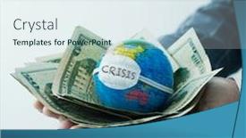  Presentation with crisis - PPT theme consisting of businessman-holding-a-world-globe background and a sky blue colored foreground