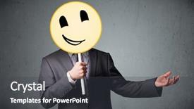  Presentation with yellow - Cool new slide set with businessman holding a yellow smiley backdrop and a dark gray colored foreground