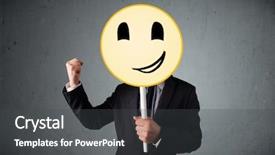  Presentation with face head in anatomy - PPT theme consisting of businessman holding a yellow smiley background and a  colored foreground