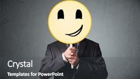  Presentation with head - Presentation theme having businessman holding a yellow smiley background and a dark gray colored foreground