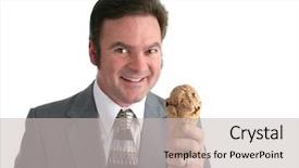  Presentation with ice cream cone - Presentation theme enhanced with businessman holding an ice cream background and a  colored foreground