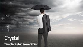  Presentation with umbrella - PPT theme featuring businessman holding an umbrella background and a dark gray colored foreground