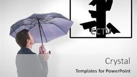  Presentation with cctv - Theme having businessman holding an umbrella while looking up against cctv background and a white colored foreground