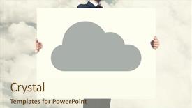  Presentation with cloud computing - PPT layouts featuring businessman holding banner with cloud computing concept background and a cream colored foreground