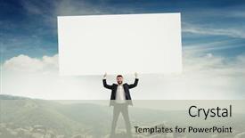  Presentation with empty - Amazing presentation having businessman holding big empty placard backdrop and a  colored foreground
