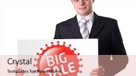  Presentation with for sale sign - Cool new theme with businessman holding big sale sign backdrop and a lemonade colored foreground