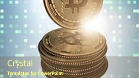  Presentation with blockchain - Slide set with businessman holding bitcoin in cryptocurrency blockchain concept background and a tawny brown colored foreground