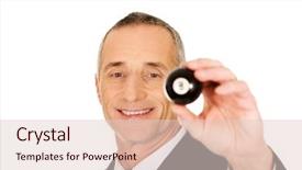  Presentation with billiard - Audience pleasing PPT theme consisting of businessman holding black billiard ball backdrop and a lemonade colored foreground