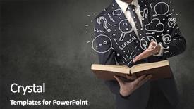  Presentation with doodle - Amazing PPT theme having businessman holding book with doodle backdrop and a dark gray colored foreground
