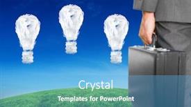  Presentation with light bulbs - PPT theme enhanced with businessman holding briefcase against cloud light bulbs background and a light blue colored foreground