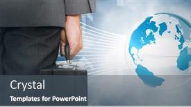  Presentation with blue global - Amazing presentation theme having businessman holding briefcase against global business graphic in blue backdrop and a ocean colored foreground