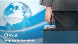  Presentation with blue global - Slides featuring businessman-holding-briefcase-against-global background and a teal colored foreground