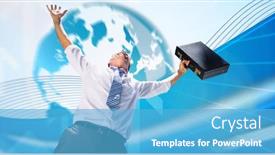  Presentation with blue global - Audience pleasing theme consisting of businessman holding briefcase and cheering against global business graphic in blue backdrop and a light blue colored foreground