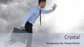  Presentation with grey change the job - Slides consisting of businessman holding briefcase in grey background and a  colored foreground