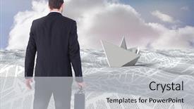  Presentation with sea - Audience pleasing presentation design consisting of businessman holding briefcase in sea backdrop and a light gray colored foreground