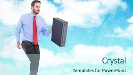 Presentation with clouds - PPT theme with businessman holding briefcase in sky background and a  colored foreground