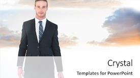  Presentation with sky - Presentation enhanced with businessman holding briefcase in twilight background and a  colored foreground