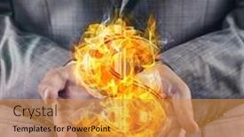  Presentation with dollar sign - Theme consisting of businessman-holding-burning-american-dollar background and a gold colored foreground