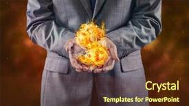  Presentation with dollar sign - PPT layouts consisting of businessman holding burning american dollar background and a tawny brown colored foreground