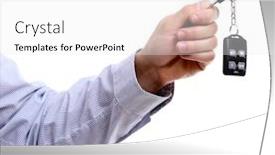  Presentation with car key - Beautiful theme featuring businessman holding car key isolated on white backdrop and a white colored foreground