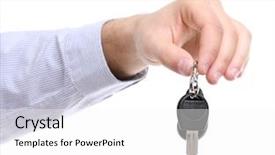  Presentation with car body repairer holding - Amazing theme having businessman holding car key isolated backdrop and a white colored foreground