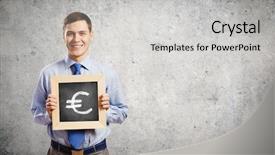  Presentation with chalkboard - Colorful slides enhanced with businessman holding chalkboard with euro backdrop and a light gray colored foreground