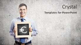  Presentation with light bulbs on chalkboard - PPT theme having businessman holding chalkboard with euro background and a light gray colored foreground