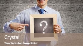  Presentation with light bulbs on chalkboard - PPT theme having businessman holding chalkboard with question background and a coral colored foreground