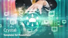  Presentation with cloud technology - Amazing PPT theme having businessman-holding-cloud-technology-icon backdrop and a teal colored foreground