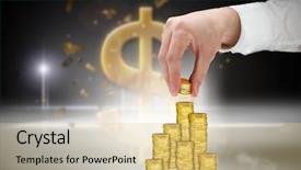  Presentation with golden dollar sign - Amazing slide deck having businessman holding coins against golden dollar sign backdrop and a lemonade colored foreground