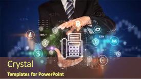  Presentation with concept - Presentation enhanced with businessman-holding-currency-symbols-concept background and a tawny brown colored foreground