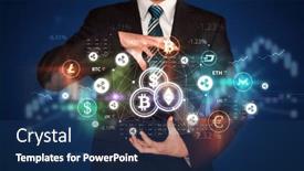  Presentation with concept - PPT theme with businessman-holding-currency-symbols-concept background and a navy blue colored foreground