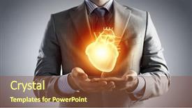  Presentation with palm - Audience pleasing slide set consisting of businessman holding digital glowing heart backdrop and a tawny brown colored foreground