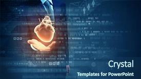  Presentation with human heart - Cool new theme with businessman holding digital heart backdrop and a ocean colored foreground
