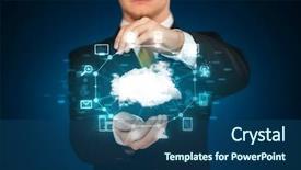  Presentation with cloud computing - Slide deck with businessman holding digital icons cloud computing concept background and a ocean colored foreground