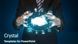  Presentation with cloud computing - Beautiful slide deck featuring businessman holding digital icons cloud computing concept backdrop and a ocean colored foreground