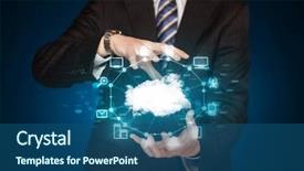 Presentation with cloud computing - Colorful theme enhanced with businessman holding digital icons cloud computing concept backdrop and a ocean colored foreground