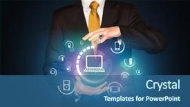  Presentation with sleep and digital media - Beautiful slides featuring businessman holding digital media icons backdrop and a ocean colored foreground