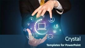  Presentation with sleep and digital media - Audience pleasing PPT theme consisting of businessman holding digital media icons backdrop and a  colored foreground