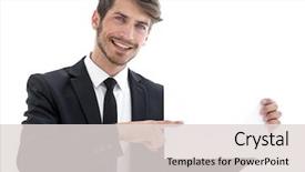  Presentation with empty space dance studio - Amazing theme having businessman holding empty white placard backdrop and a  colored foreground