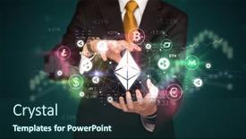  Presentation with foreign direct investment - Presentation design featuring businessman-holding-ethereum-symbol-investment background and a ocean colored foreground