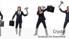  Presentation with law case judge hammer - Beautiful theme featuring businessman holding hammer and case backdrop and a white colored foreground