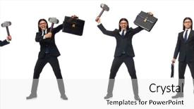  Presentation with law case judge hammer - Colorful presentation theme enhanced with businessman holding hammer and case backdrop and a white colored foreground